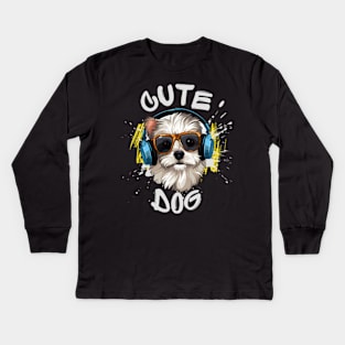 Musical Pup 2024 A Cute Dog With Headphones Art Print Rhythmic Pup Adorable Dog Music Lover Illustration Harmonic Hound Cute Dog Enjoying Beats Artwork Kids Long Sleeve T-Shirt